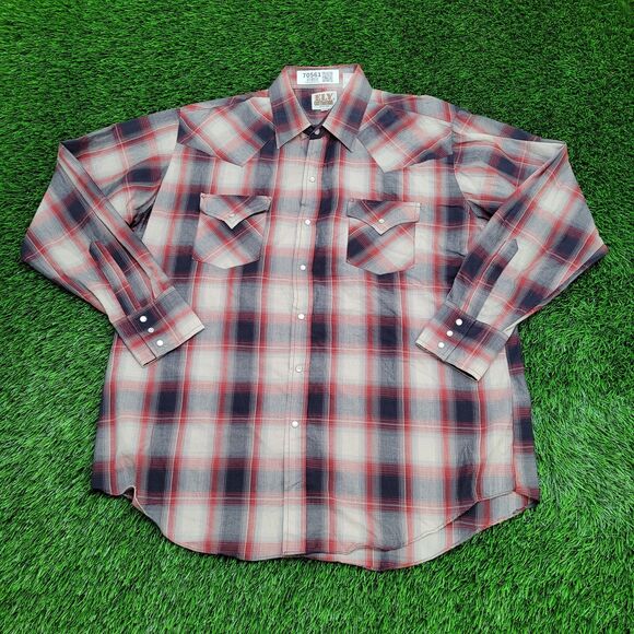 Vintage Ely-Cattleman Pearl Snap Shirt XL 25x32 Shadow Plaid - Picture 1 of 12